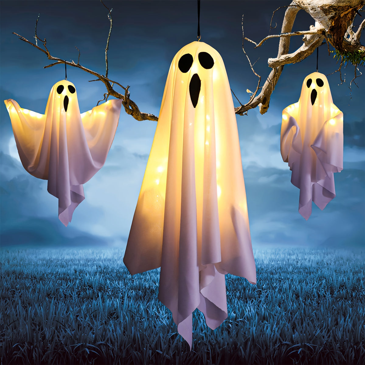 3pcs 20 Inch for halloween Hanging Ghosts, LED Flying Ghost IP44 for Halloween Decorations Outdoor Indoor Front Tree Yard Porch Glow in The Dark, Holiday for - product image 2