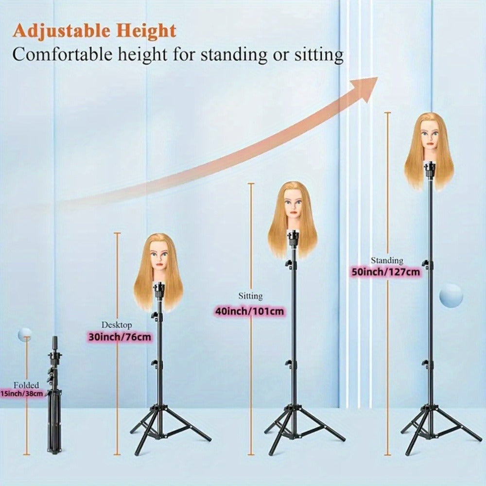 Adjustable Wig Stand Tripod 360 Rotation Aluminum Alloy Height Adjustable to 50 Inch Foldable Portable Mannequin Head Stand for Styling Cosmetology Hairdressing Training Home Salon - product image 2