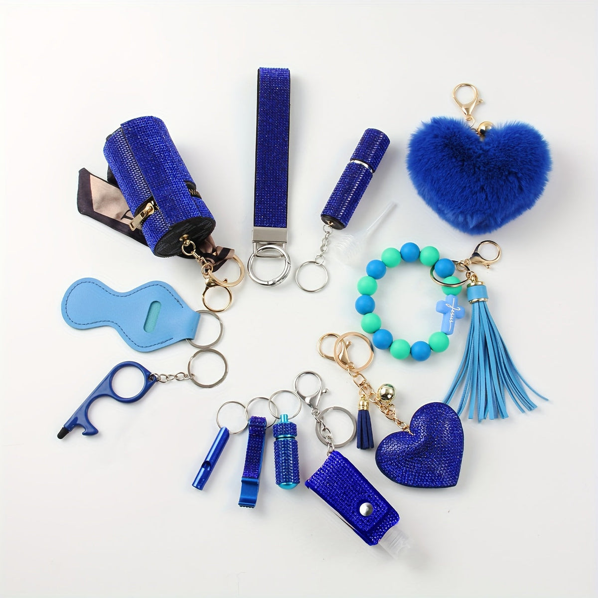Safety Gadgets with Window Breaker Whistle Hand Sanitizer Holder Perfume Bottle Beaded Bracelet PU Tassel, Holiday Birthday Gift Box | Rhinestone Keychain Set - product image 11