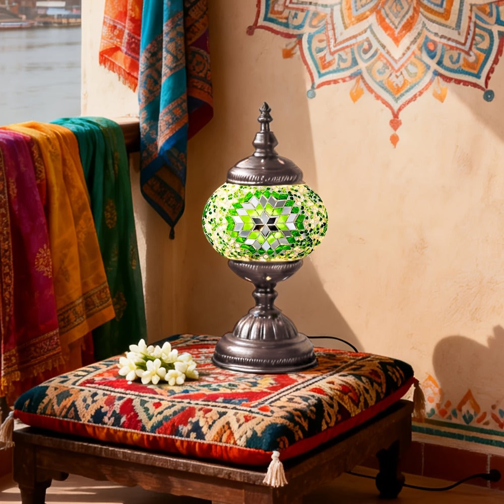 Moroccan Table Lamp Handmade DIY Turkish Lamp Dimmable Glass Metal Brass Bohemian Bedside Night Light with Remote for Bedroom Living Room Office Vintage Boho Home Decor Gift Multip - product image 2
