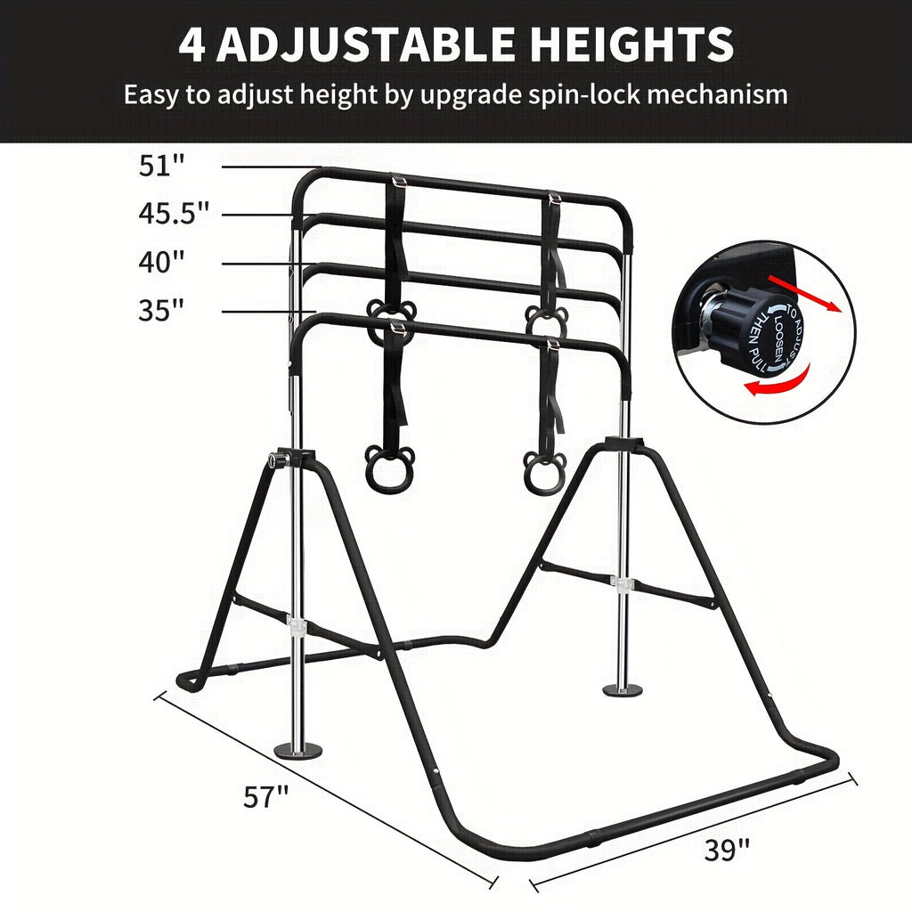 Height Adjustable Horizontal Bar for Indoor Outdoor Home Use, Strength Training & Fitness Exercise Equipment, Green & Yellow – Adjustable Gymnastics Pull-Up - product image 2
