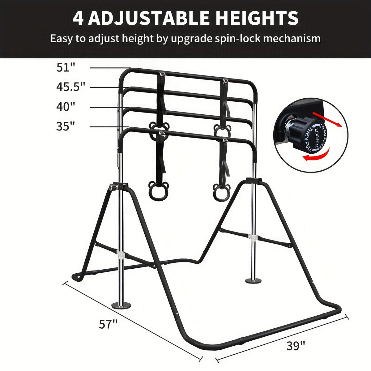 Height Adjustable Horizontal Bar for Indoor Outdoor Home Use, Strength Training & Fitness Exercise Equipment, Green & Yellow – Adjustable Gymnastics Pull-Up - product image 2