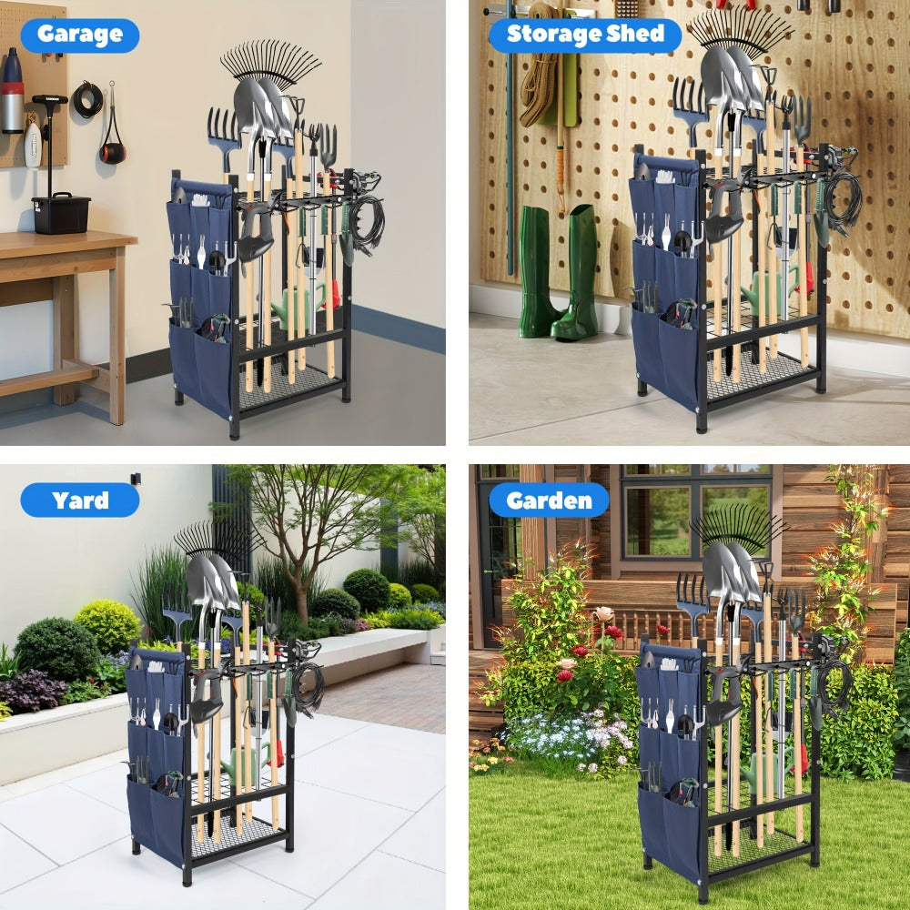 Tool Storage Rack with Storage Bag – Metal Yard Tool Organizer for Garage Holds 35 Long-Handled Tools, Broom, Shovel, Rake Stand Holder, Heavy Duty Freestanding Garden Tool Rack fo - product image 9