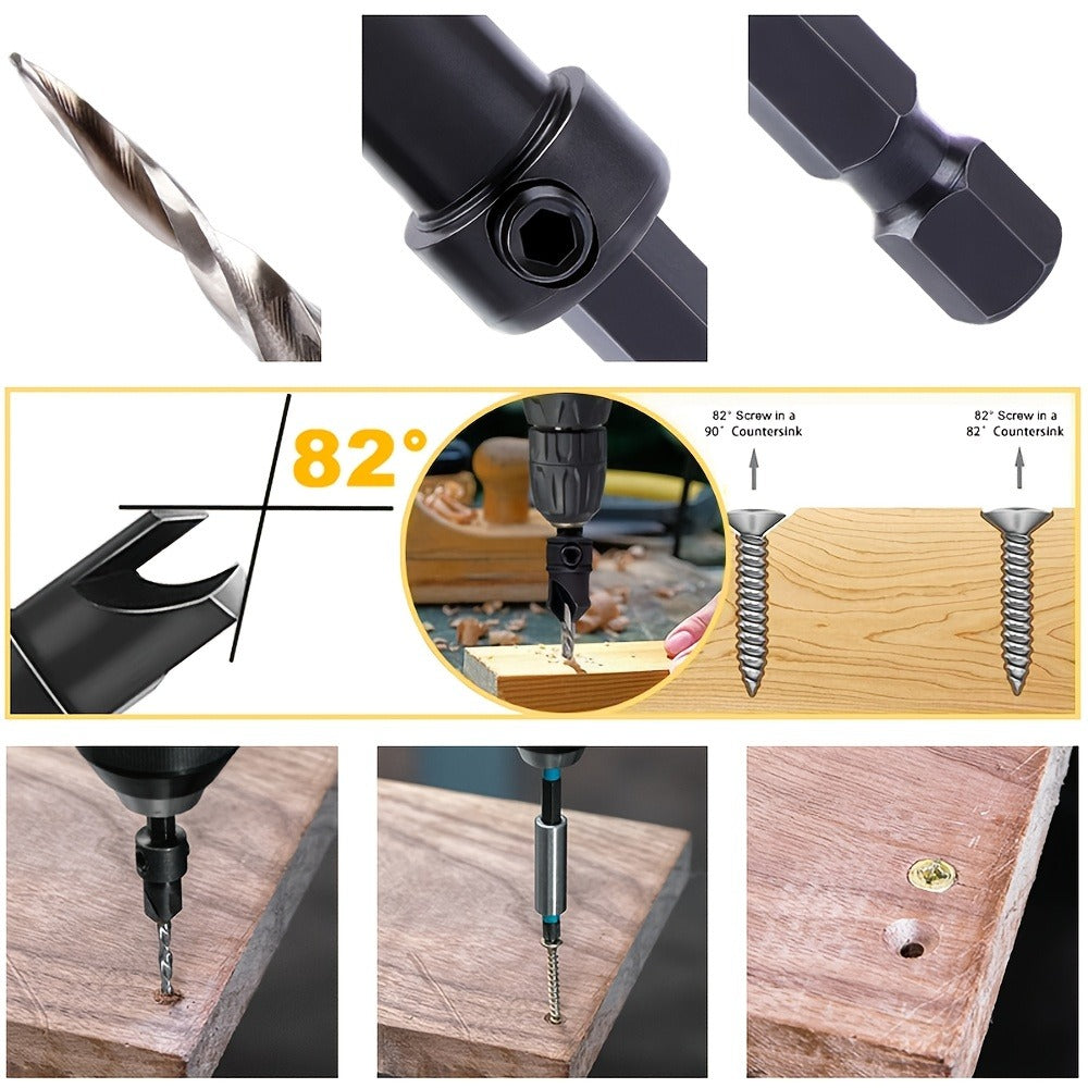 5pcs Countersink Drill Bit Set #4 #6 #8 #10 #12 Tapered with 1/4" Hex Shank Quick-Change – Adjustable Wood Counter Sinker Bits with Allen Wrench for Woodworking - product image 13