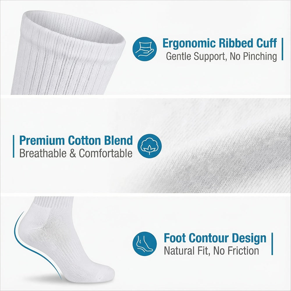 Multicolor Diabetic Crew Socks 12 Pairs Cotton Non-Binding Neuropathy Seamless Cushioned Loose Fit for Men Women Sensitive Feet Edema White Black Grey Size 9-11 10-13 - product image 10