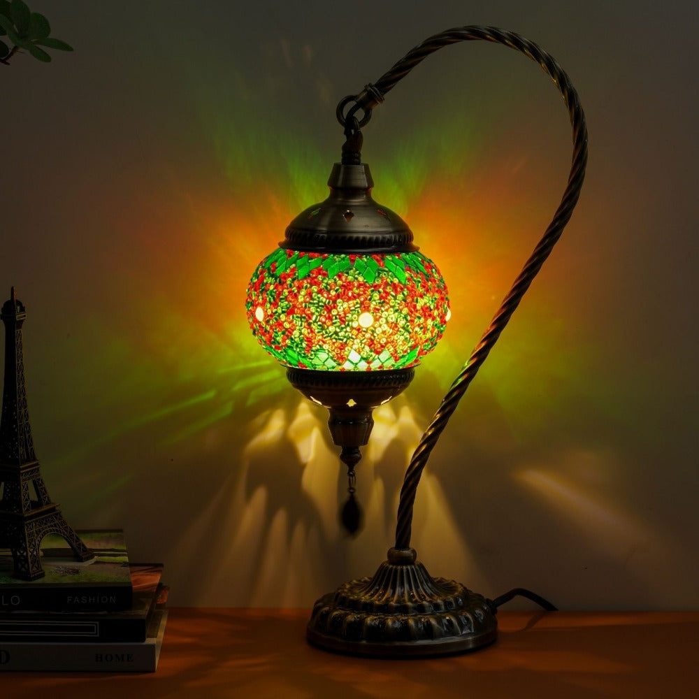 Mosaic Table Lamp Turkish Moroccan Style Handmade Swan Neck Glass Bedside Lamp 3 Color Modes LED Bulb Included Metal Base for Bedroom Living Room - product image 7