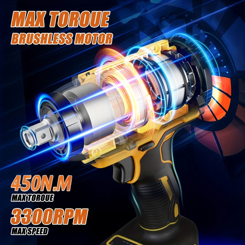 Cordless Impact Wrench 1/2 Inch Brushless – 450N.m 259Ft-lbs High Torque Impact Gun, 3300RPM Variable Speed, 12 Sockets, Fast Charger & Dual Battery Options for Auto Repair & Home  - product image 14