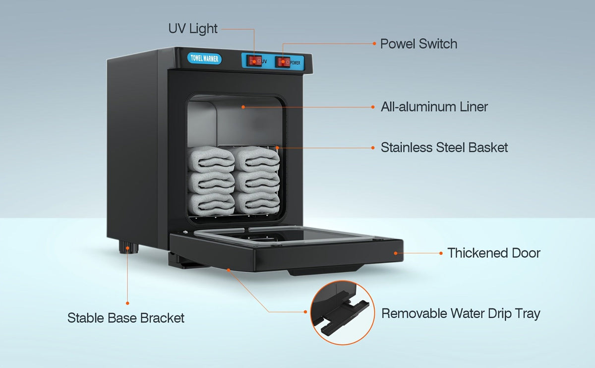 UV Hot Towel Warmer Cabinet 1.32 Gal 2-in-1 Heating & UV Sterilization — Freestanding Professional Spa Heater for Salon, Barber, Esthetician, Gym, Hotel & Home, Black & White - product image 12