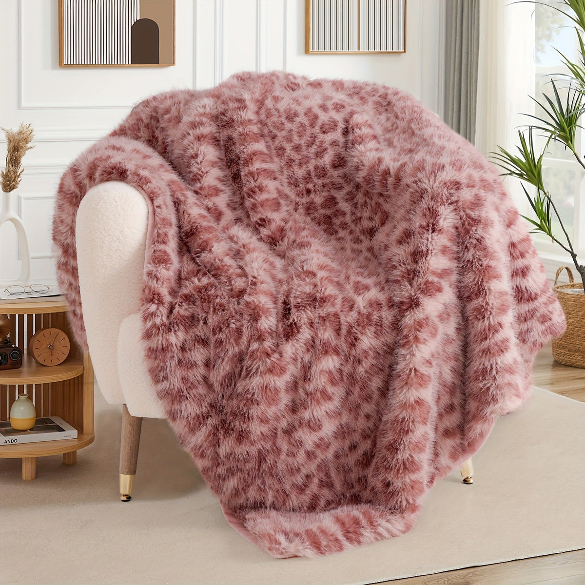 Super Soft Reversible Plush Mink Blanket for Bed Couch Sofa, Oversized Heavy Weight Cozy Blanket, Leopard Animal Print & Solid Colors, Throw & Twin Size | Faux Fur Throw Blanket 1060GSM Luxury