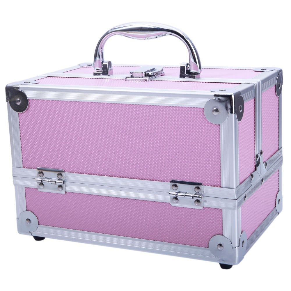 Aluminum Makeup Train Case with Wheels Large Capacity Lockable Cosmetic Trolley Organizer Adjustable Dividers Retractable Handle for Makeup Artists Salon Travel Black Silver Pink B - product image 31