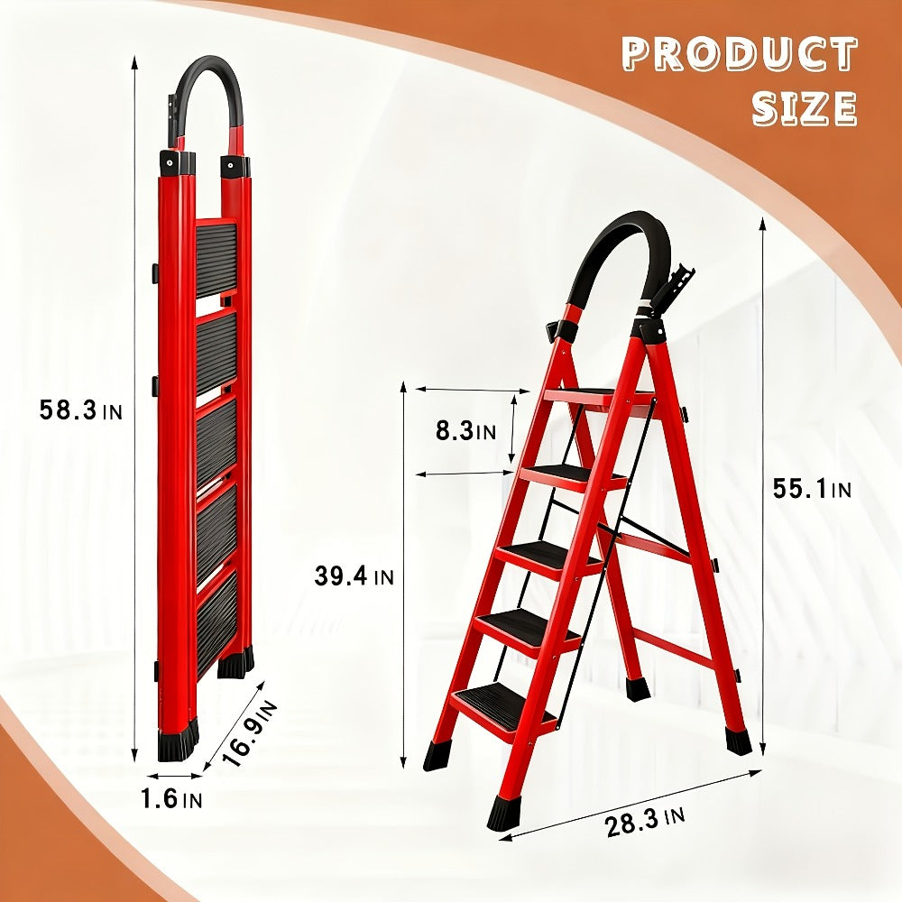 Folding Step Stool 5 Step 500 LBS Anti-Slip – No Assembly, One-Hand Fold, Soft Grip Handle, Wide Pedals, Auto Safety Lock, Portable Lightweight Ladder for Home, Kitchen, Bedroom &  - product image 4