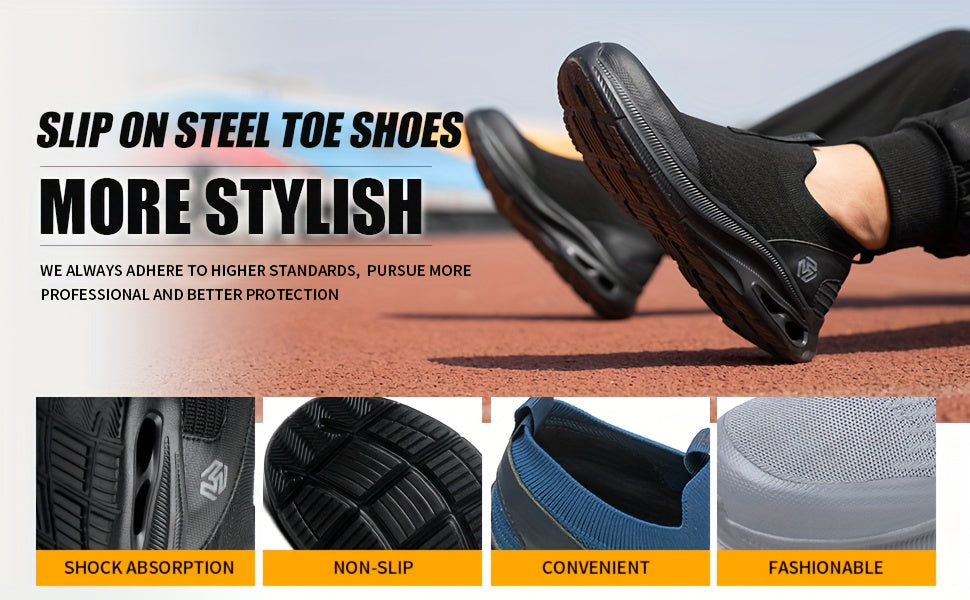Men's Lightweight Slip-On Steel Toe Work Shoes - Comfortable Sneakers, Puncture-Resistant Loafers, Work Shoes for Men, Available in Black/Grey/Blue, Sizes US - product image 17
