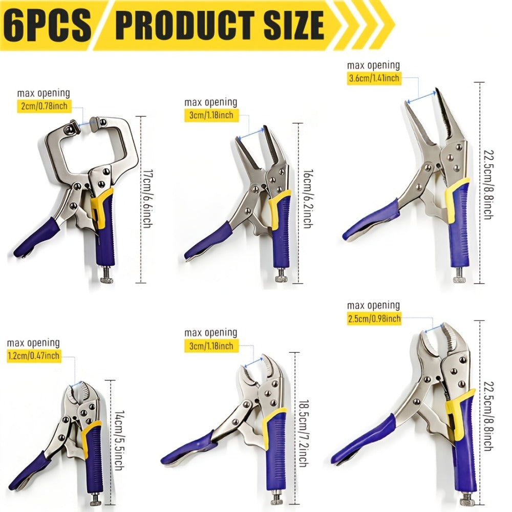 Locking Pliers Set 6pcs Heavy Duty, Includes Needle Nose Pliers 6.5" & 9.5", Curved Jaw Locking Pliers 5" 7" 10", C-Clamp L-Type Pliers with Roll Bag & Ergonomic Metal Handles for  - product image 3