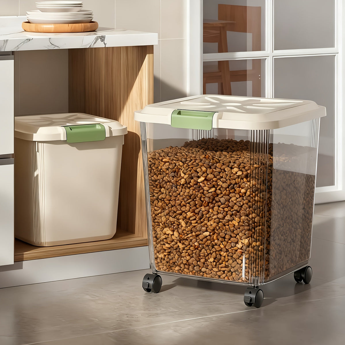 Lockable Lid Transparent Rolling Bin with Scoop for Dogs Cats & Birds, 11lb / 22lb / 33lb, Bonus Feeding Bowl Included – Pet Food Storage Container with Wheels - product image 3