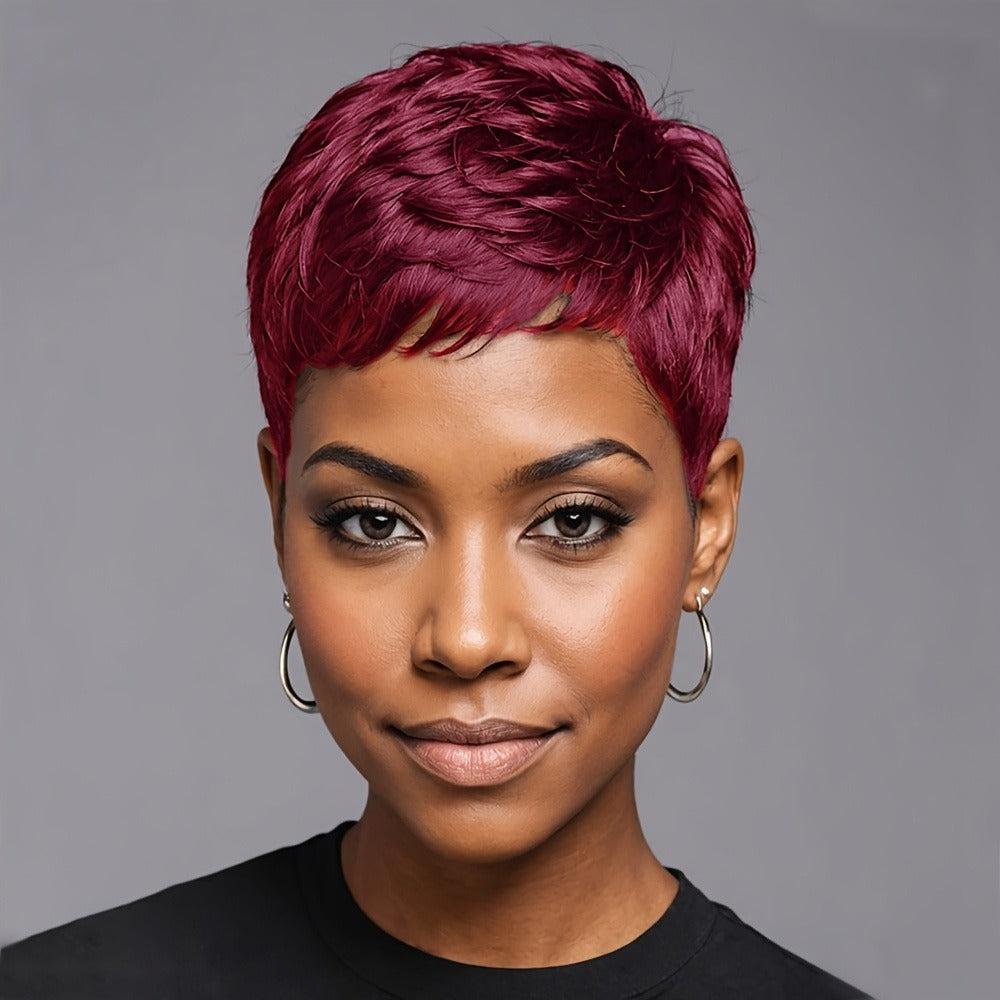 Short Pixie Cut Wig Body Wave Colored Synthetic 4 Inch 120% Density Rose Net Cap Heat Resistant Brown Red Burgundy Black for Women Halloween Party Music Festival Cosplay Daily Wear - product image 2