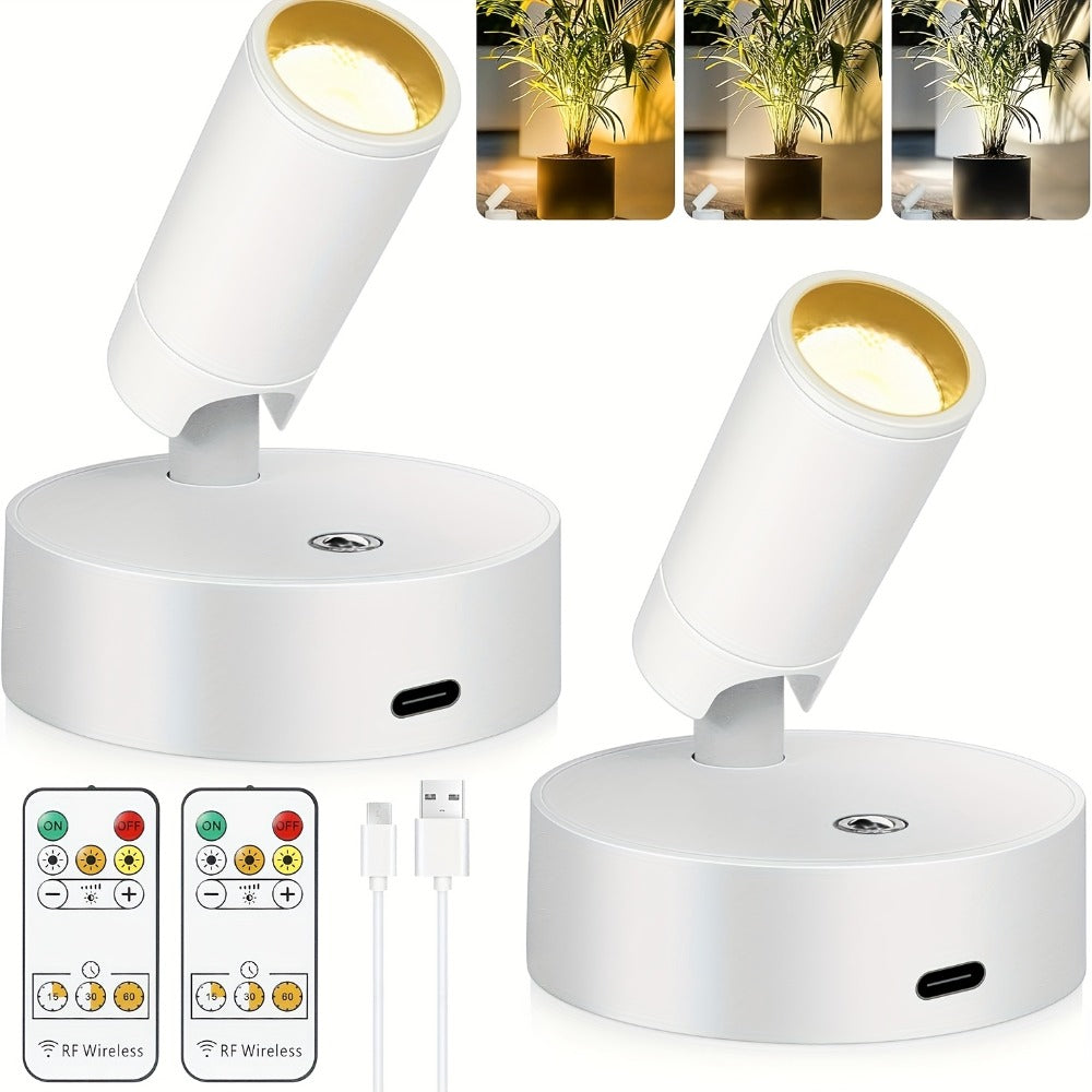 Rechargeable Indoor Spotlight LED – 3-Color Dimmable with Remote & Timer, 350° Adjustable, 2500mAh Battery, Magnetic Base Wall Accent Light for Pictures, Plants & Artwork (White /  - product image 2