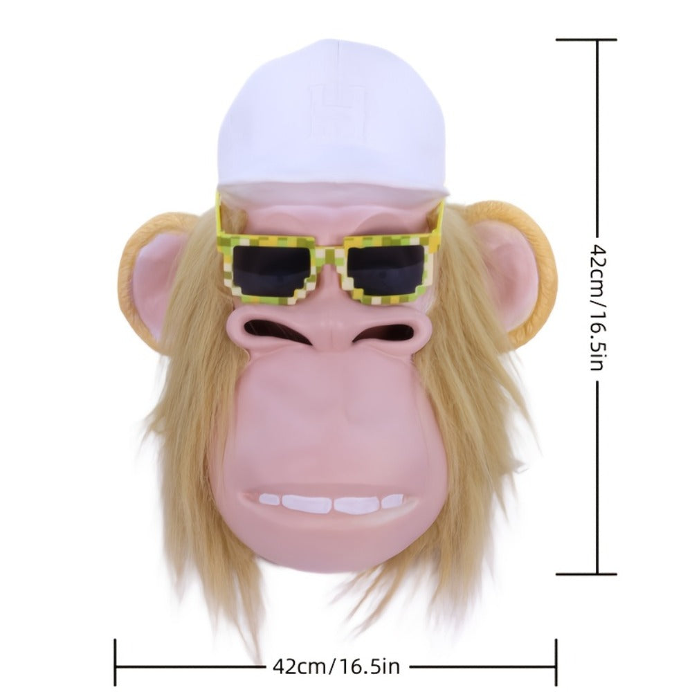 Funny Cartoon Animal Costume for Adults Halloween Parties Cosplay Role Play Prank Gift White Gorilla Chimpanzee | Gorilla Monkey Plush Full Head Mask with White Hair Glasses Hat