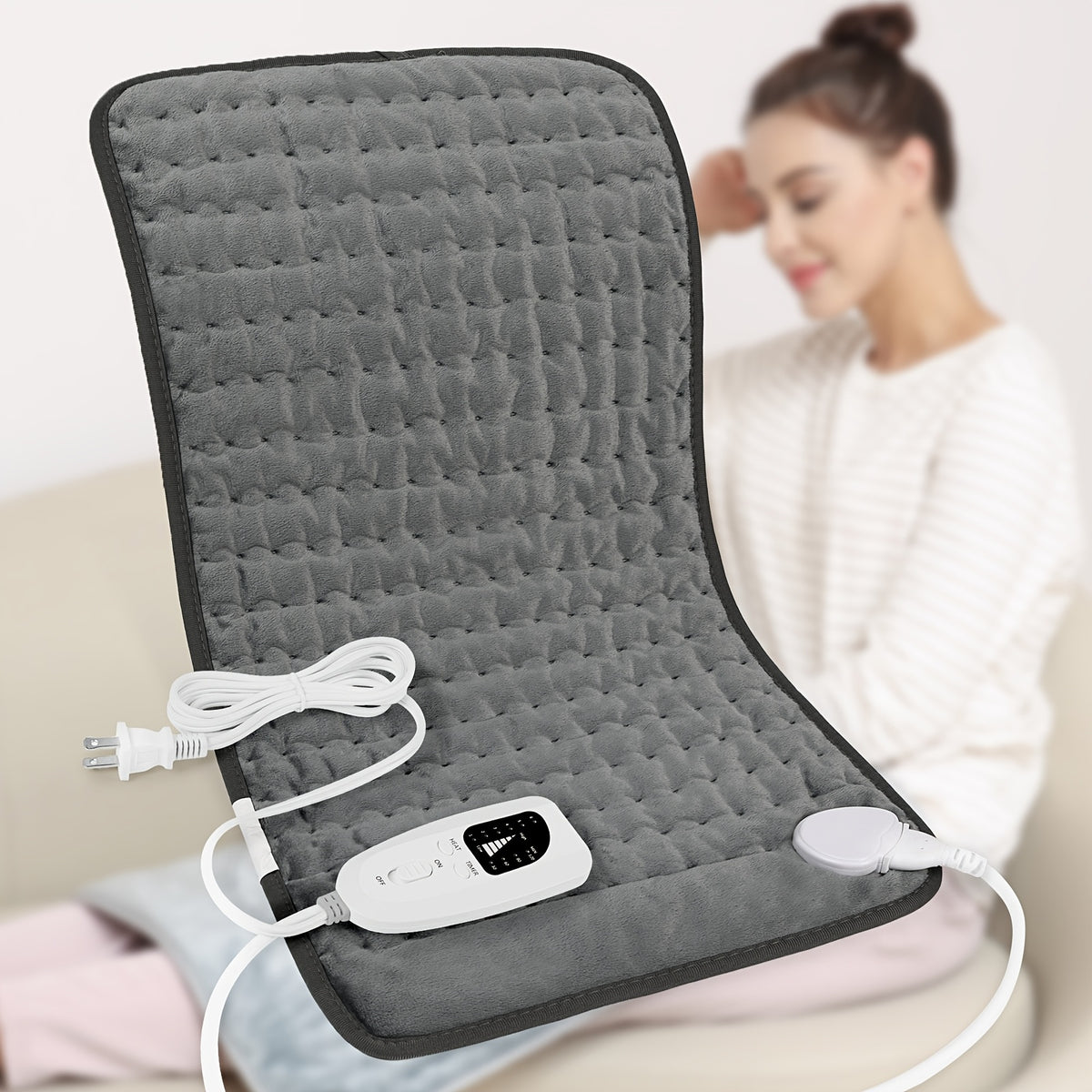 Extra Large Heating Pad - Back, Neck, Shoulders, Arms, Abdomen, Quickly Heated to 140 °F, Portable, 6 Heating Settings, Automatic Shut-Off, 24" X 12", Wet/Dry Options, Machine Washable