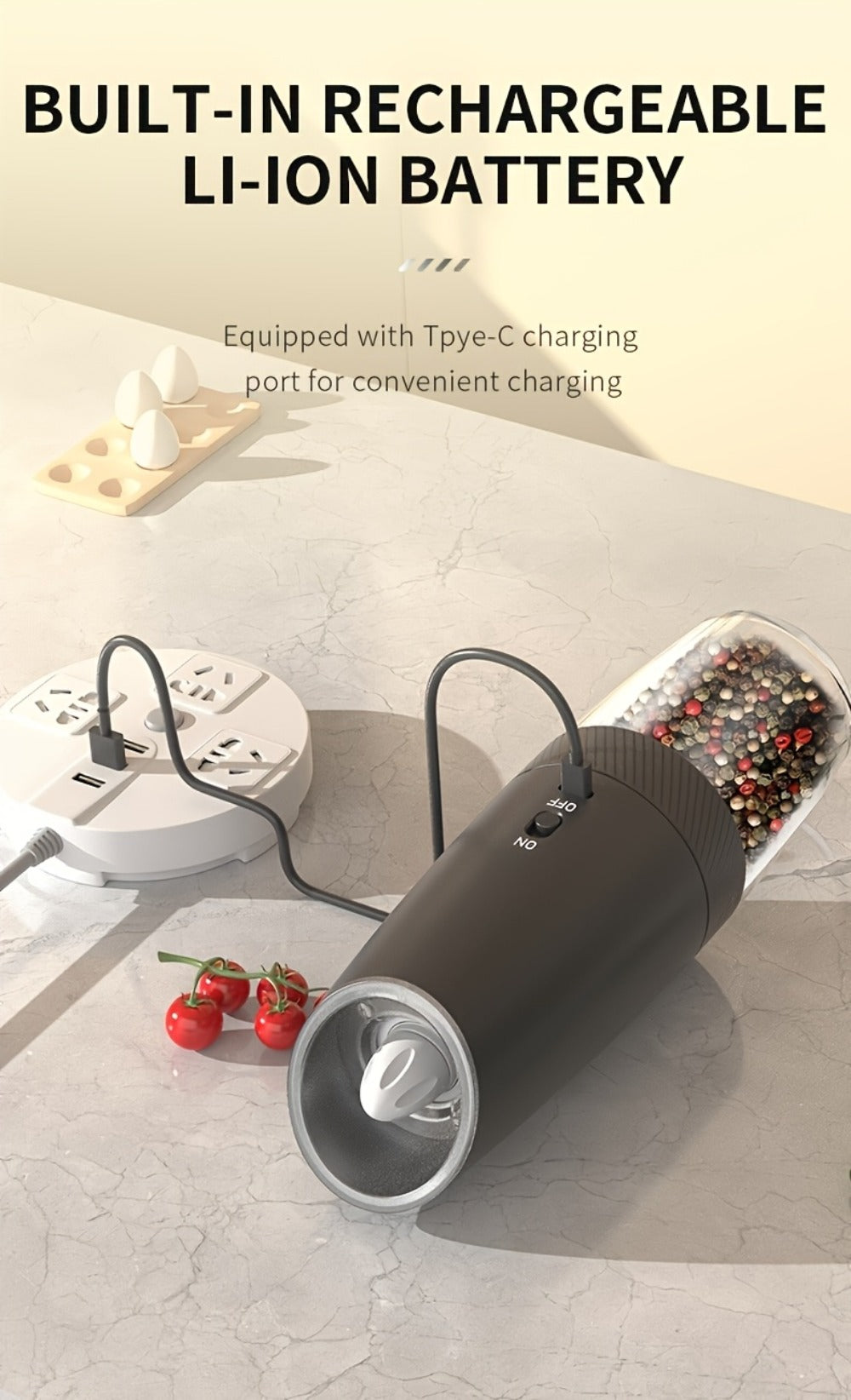 Electric Salt and Pepper Grinder Gravity Sensing USB Rechargeable with LED Light, One-Hand Operation Automatic Pepper Mill Adjustable Coarseness, Battery or Type-C Powered Kitchen  - product image 19