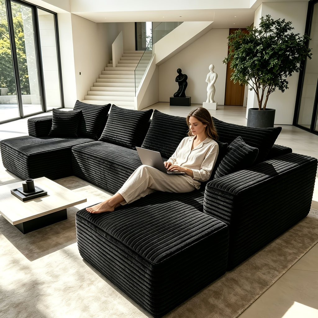 133-Inch Oversized U-Shaped Modular Sofa | Corduroy Cloud L-Shaped Corner Sofa, Extra Deep Seat, Freely Spliced and Matched, Suitable For Living Rooms and - product image 2