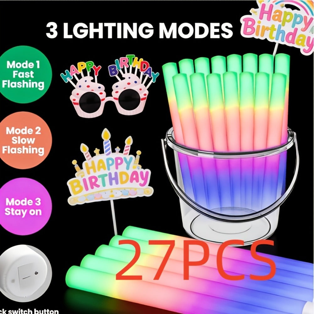 LED Light Up Foam Glow Wands 27/30 Pack | Multi-Color Flashing Glow Sticks for Party Supplies Weddings Birthdays Christmas Graduation Camping Outdoor Celebrations
