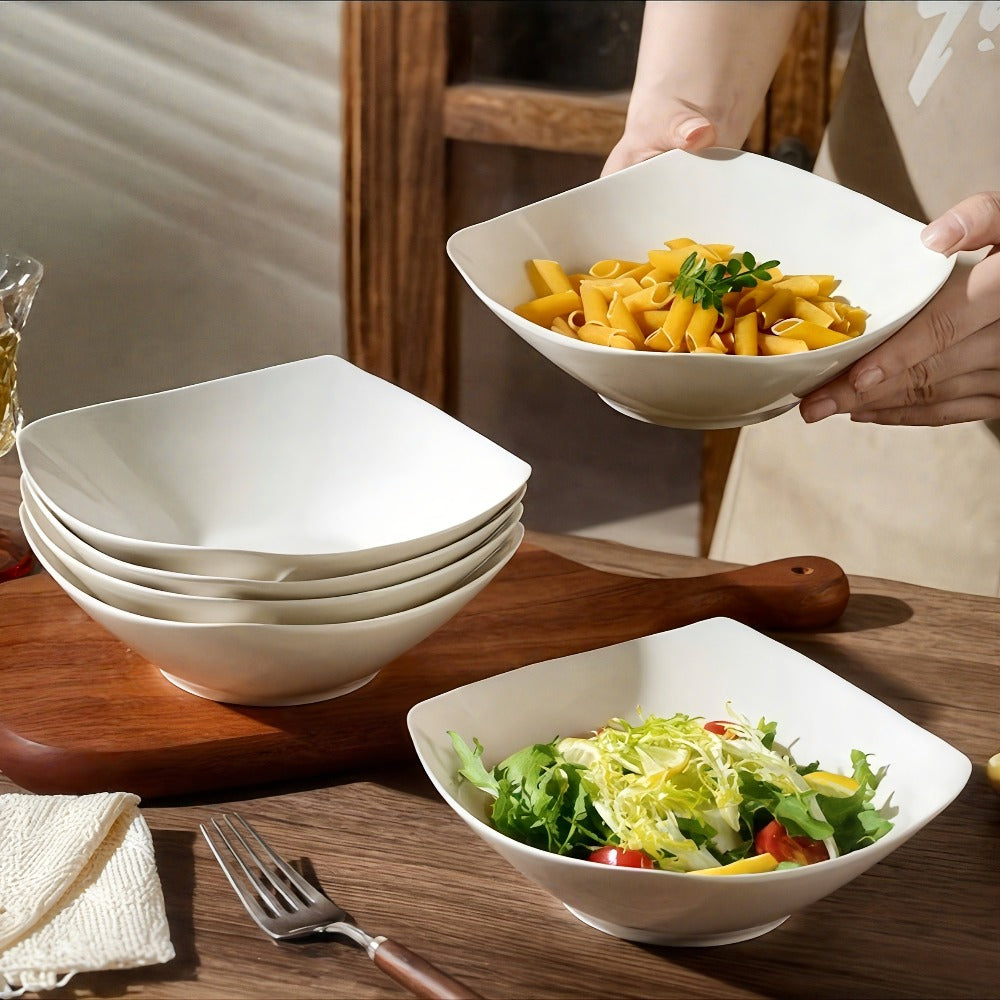 Salad Bowl and Plate Set 4/8/16 Piece – Reusable White PP Plastic Microwave Safe Stackable Lightweight Tableware for Picnic Outdoor Party Wedding Hotel Camping Dessert Cold Dish Se - product image