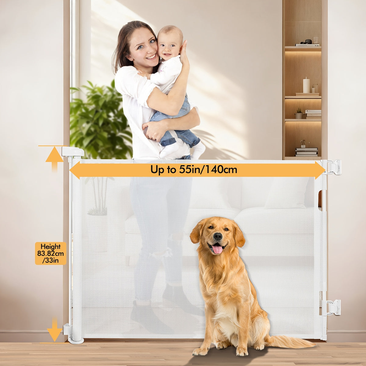 Retractable Gate, Mesh Gate, 33"/41"Tall Safety Gate for Doorways, Stairs, Hallways, Indoor/Outdoor, (Black/White/Grey), As A Holiday Gift - product image 17