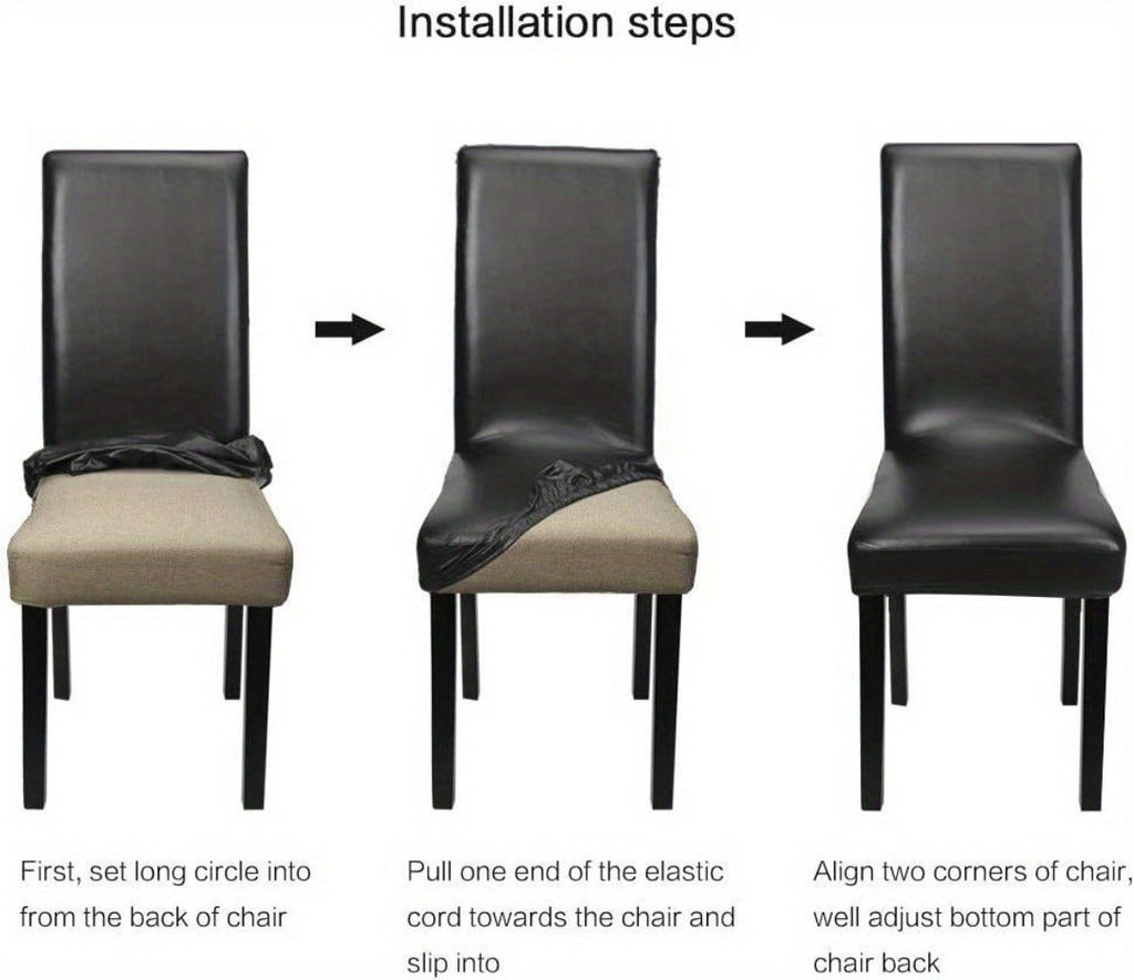 Dining Chair Covers Set of 4 6 Waterproof PU Leather Stretch Slipcover Oil Proof Universal Fit Chair Protector for Dining Room Kitchen Hotel Home Decor - 9 Colors - product image 19