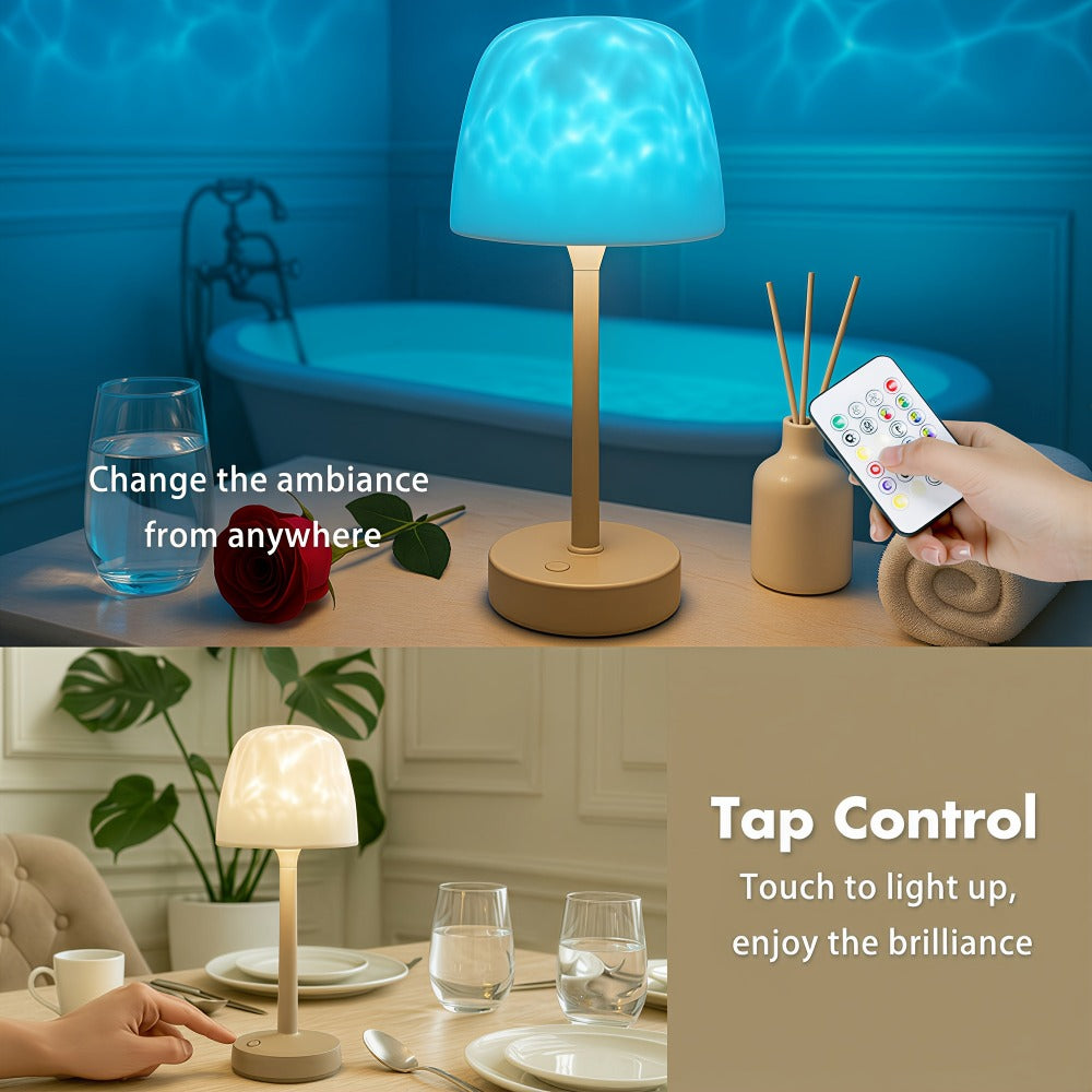 Ocean Wave LED Projector Lamp – 16 Color Rechargeable Cordless Night Light with Remote, Water Ripple Atmosphere Lamp for Bathroom Bedroom, Portable Table Lamp, RGB & Wood Base Opti - product image 11