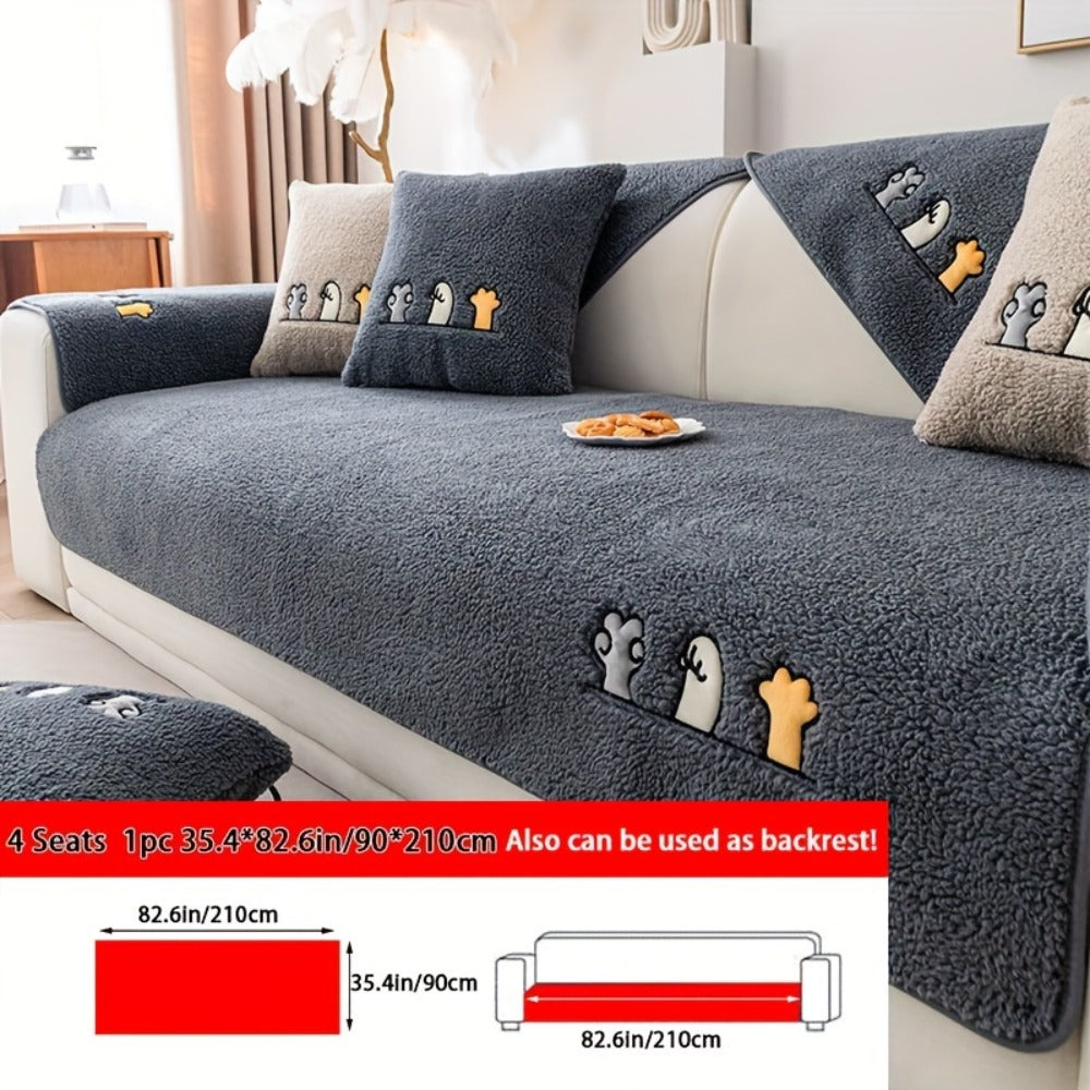 Plush Shearling Sofa Cover Non-Slip Pet-Friendly Couch Protector Animal Bone Embroidery Soft Warm for Living Room Bedroom Office 2 3 4 Seater - product image 7