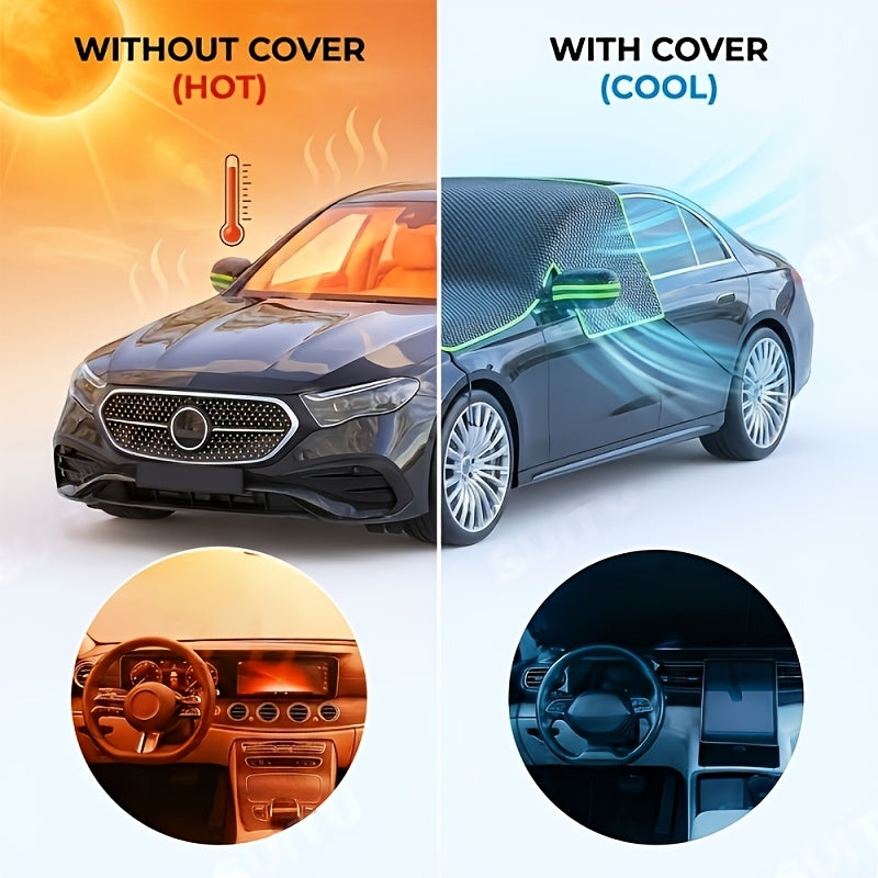 Car Windshield Snow Shroud, Anti-Freeze Anti-Frost Anti-Snow Sunshade Windshield Cover, with Reflective Strip and Rearview Mirror Ear Cup Style, Equipped with - product image 5