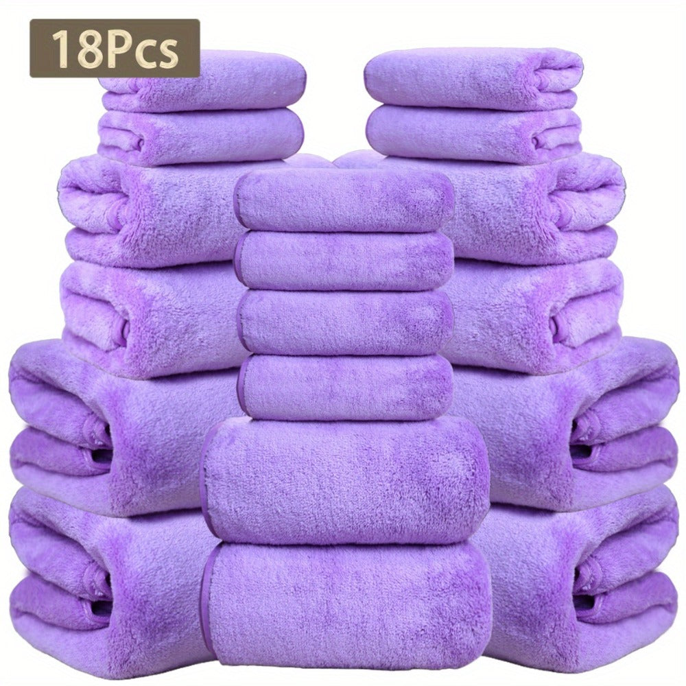 Coral Velvet Bath Towel Set 18pcs – 4 Bath Towels 4 Hand Towels 10 Washcloths Hotel Quality Soft Absorbent - product image