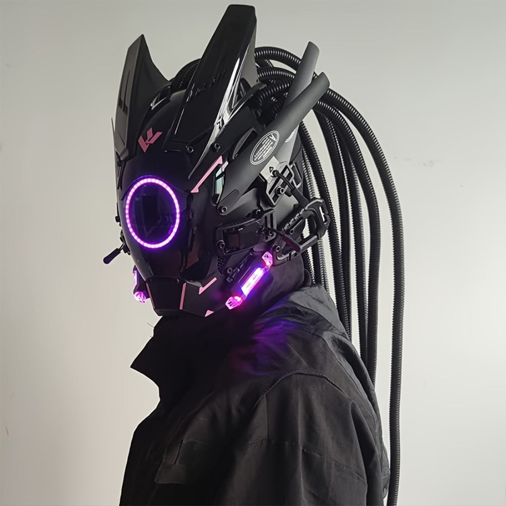 Futuristic Sci-Fi Mechanical Face Mask for Halloween, Cosplay, Music Festival & Rave Party, Blue Green Pink, Free Helmet Included, Adult Gift – LED Cyberpunk - product image 10