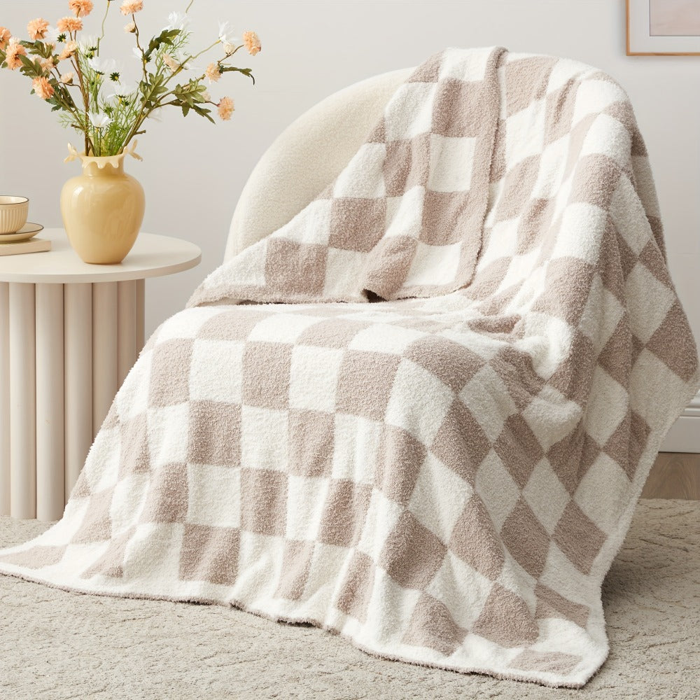 Jacquard Knit Checkered Blanket – Soft Cozy Fluffy Plaid Throw for Couch, Bed & Sofa, All Seasons, 4 Colors, Throw to King Size - product image 5