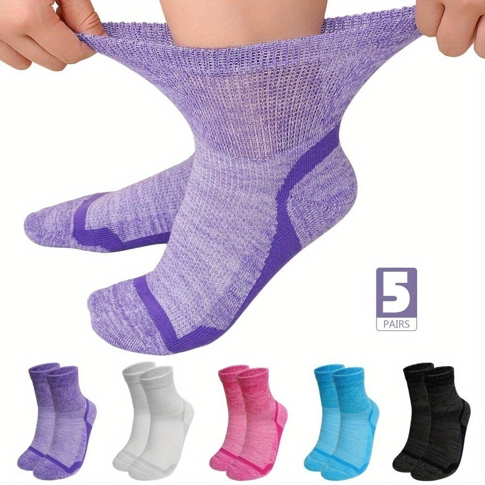 Wide Calf Socks 5 Pairs Loose Top Non-Binding Breathable Crew Socks for Men Women Plus Size Large Leg Edema Varicose Veins Comfort Fit M L Mixed Black - product image