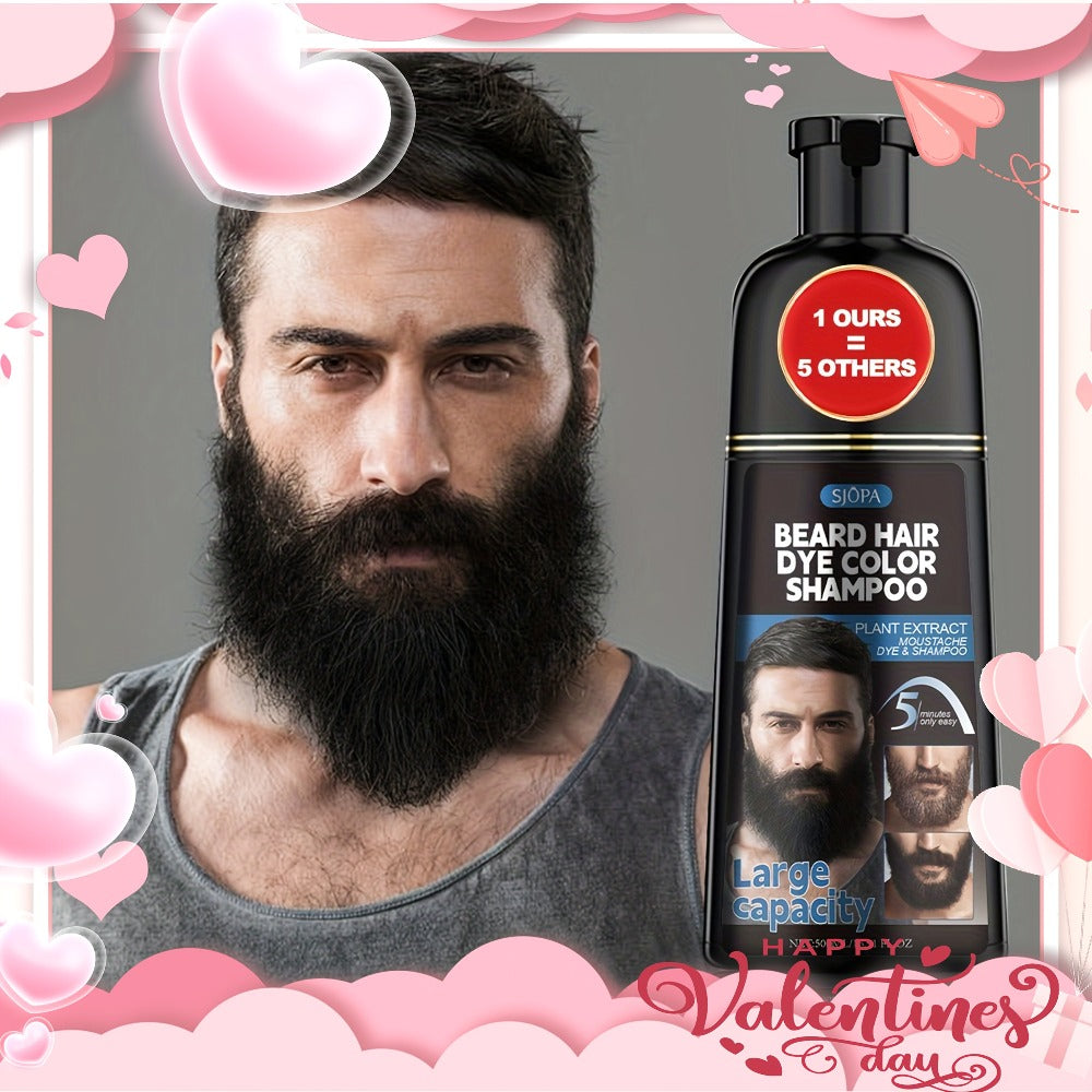 Men's Black Beard Dye 3-in-1 Hair & Beard Color Kit - Fast Blackening in 10-15 Minutes, Nourishing Skin-Safe Formula, Natural Look, Gray Coverage, Extra Large 500ml / 16.91oz - product image