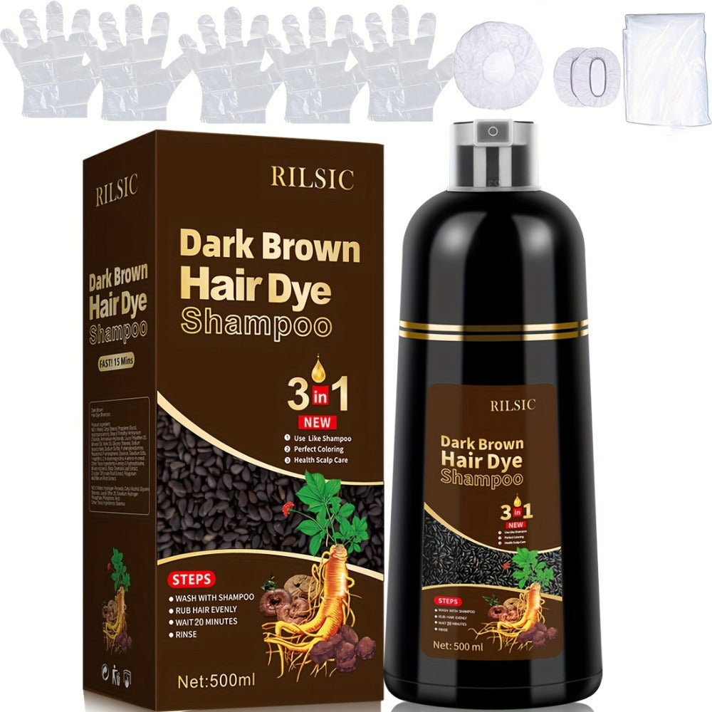 Grey Hair Dye Shampoo 3-in-1 Natural Plant-Based Herbal Formula — Non-Stick Scalp, Covers White Hair in Minutes, 500ml — Black, Dark Brown, Chestnut Brown for Men & Women - product image 5