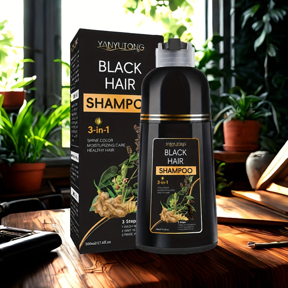 Gray Hair Coverage Shampoo 3-in-1 Black Hair Dye — Herbal Plant-Based Formula Dyes Cleanses & Conditions in One Wash, Moisturizing Nourishing Fast Color Results for Men & Women, 50 - product image 3