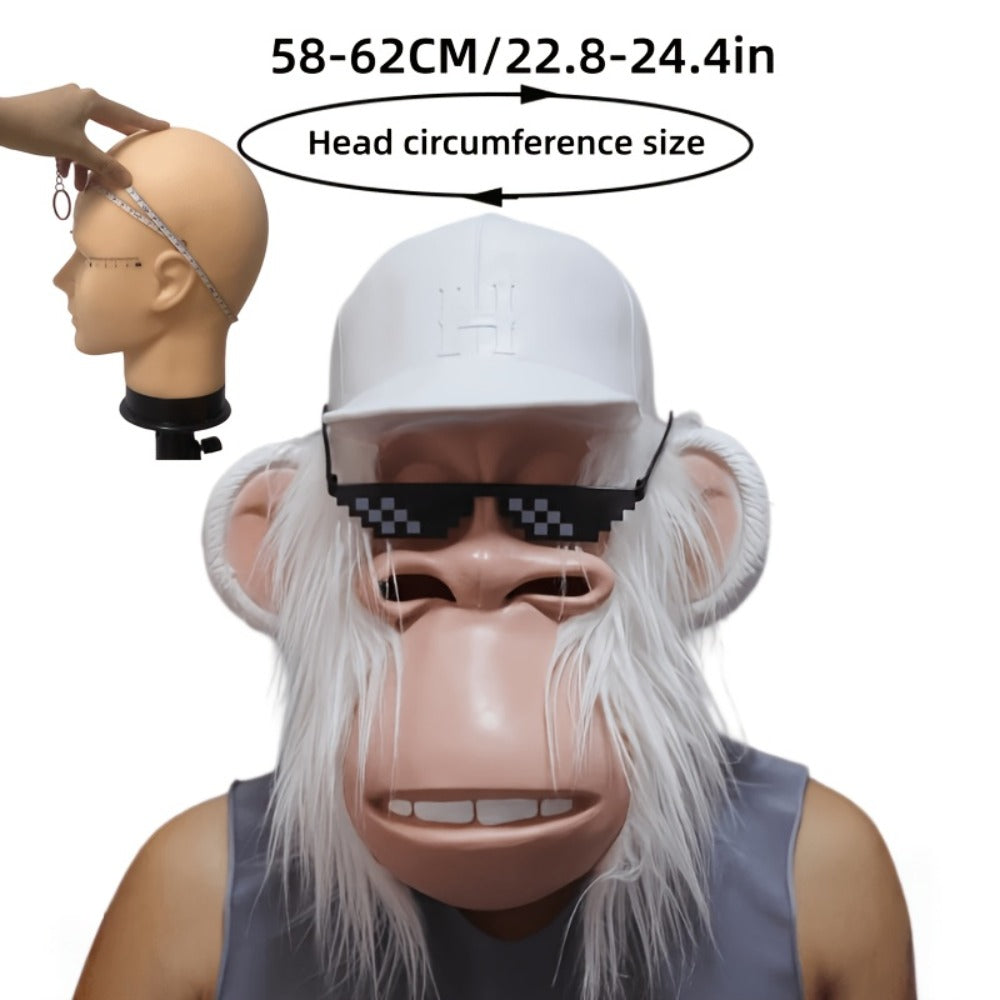 Funny Cartoon Animal Costume for Adults Halloween Parties Cosplay Role Play Prank Gift White Gorilla Chimpanzee | Gorilla Monkey Plush Full Head Mask with White Hair Glasses Hat