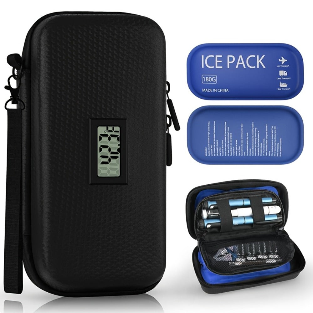 Insulin Cooler Travel Case 24 Hour Refrigerated Medication Case Temperature Display Wristband 2 Reusable Ice Packs Diabetic Insulin Pen Cooler Black Blue - product image 2