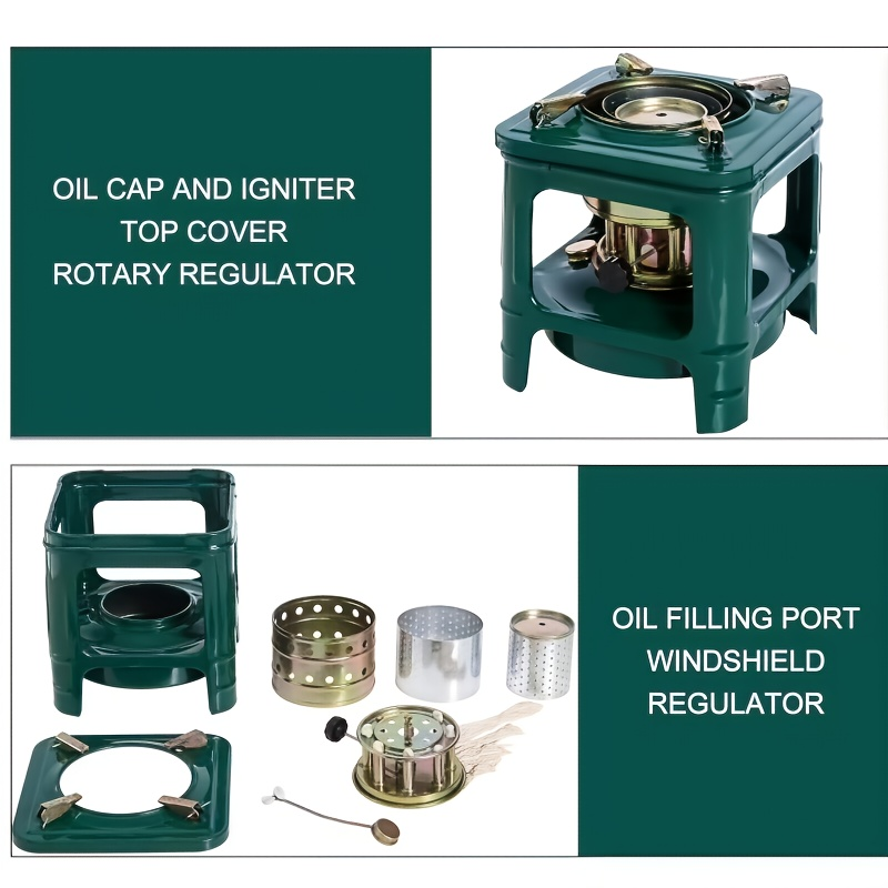 Travel-friendly Kerosene Paraffin Camping Stove Outdoor Heater Adjustable Flame Featherlight Military Green Stove for Camping Picnic Barbecue Backpacking Survival Emergency