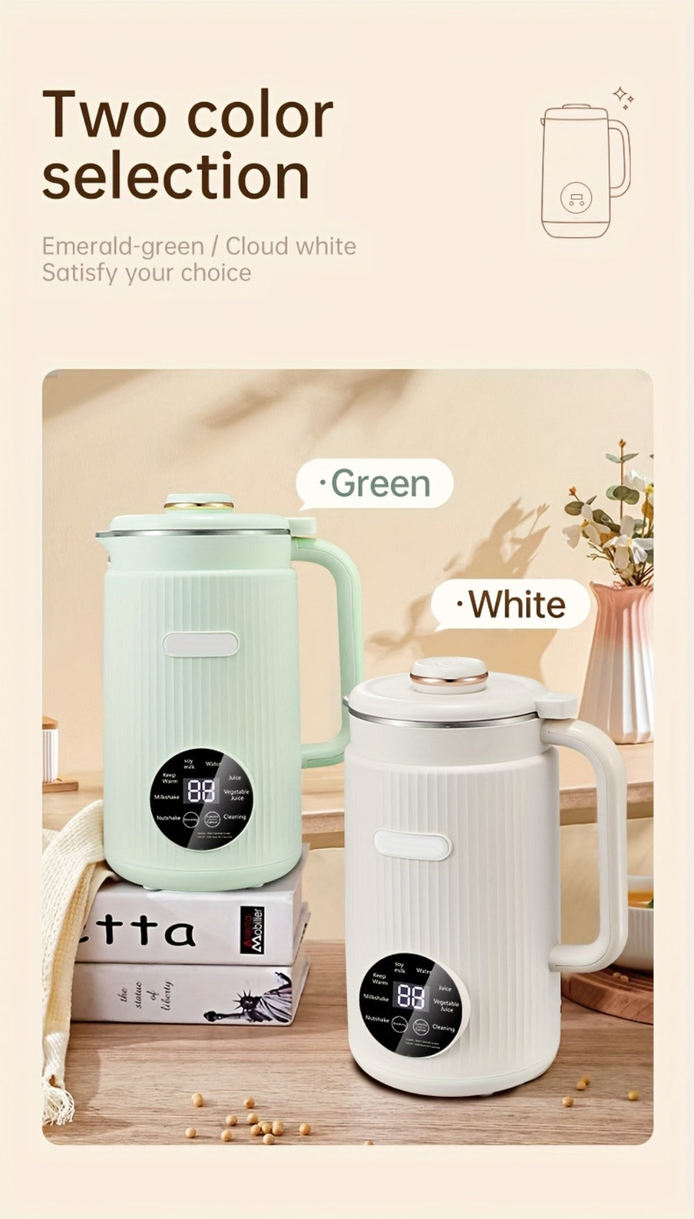 8-in-1 Nut Milk Maker 35oz 8-Blade - Almond Oat Soy Coconut Plant-Based Milk Machine with Delay Start Keep Warm Self-Cleaning Boil Water Function - Non-Dairy Beverage Blender Soy M - product image 8