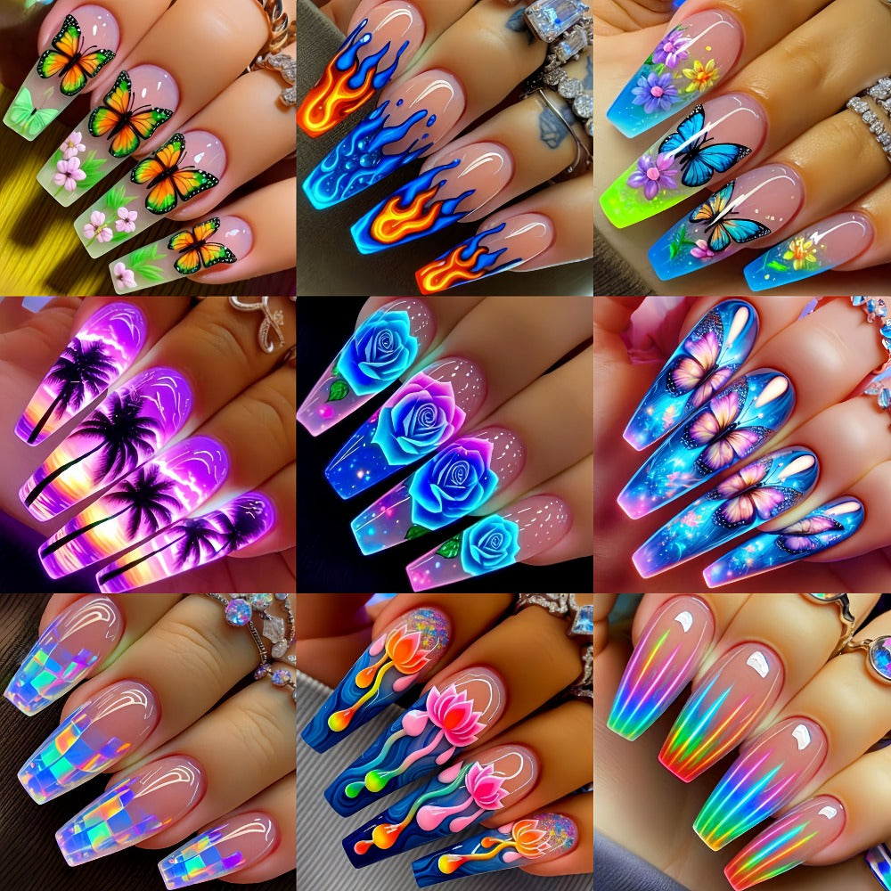 Coffin Press On Nails 216 Pieces Medium Length Nude Pink Flower Glossy Reusable Full Cover False Nails for Women Girls – Spring Summer Bridal Wedding Nail Art Kit - product image