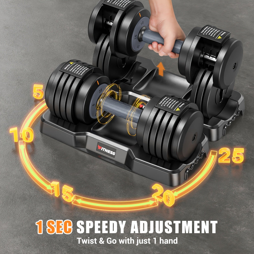 Adjustable Dumbbell Set of 2 | 5-in-1 Quick-Adjust Weight Set 25LB or 55LB Per Pair, Anti-Slip Handle, Dumbbell Barbell Kettlebell Push-Up Home Gym Workout Equipment for Men & Women