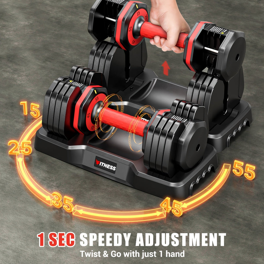 Adjustable Dumbbell Set of 2 | 5-in-1 Quick-Adjust Weight Set 25LB or 55LB Per Pair, Anti-Slip Handle, Dumbbell Barbell Kettlebell Push-Up Home Gym Workout Equipment for Men & Women