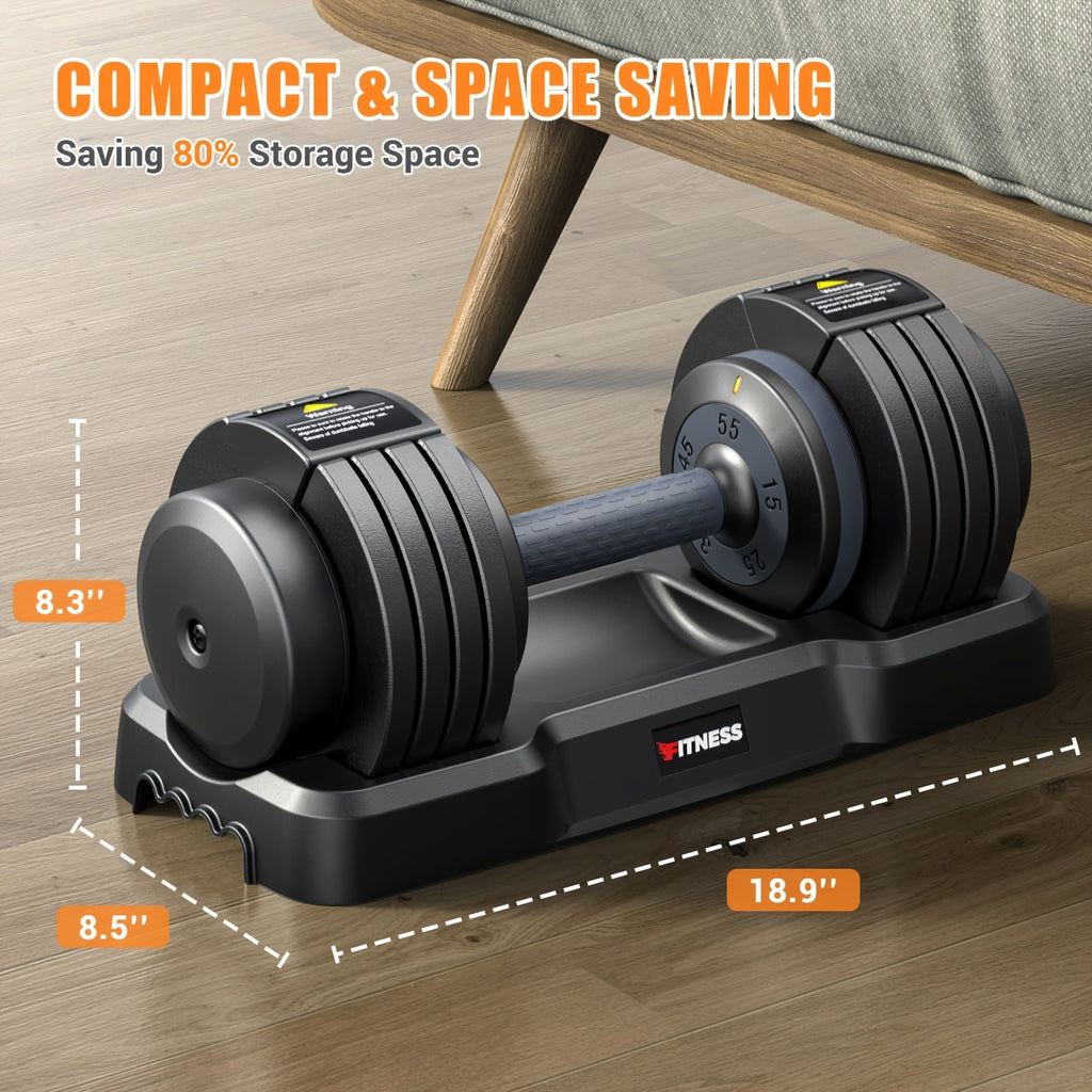 Adjustable Dumbbell Set of 2 | 5-in-1 Quick-Adjust Weight Set 25LB or 55LB Per Pair, Anti-Slip Handle, Dumbbell Barbell Kettlebell Push-Up Home Gym Workout Equipment for Men & Women