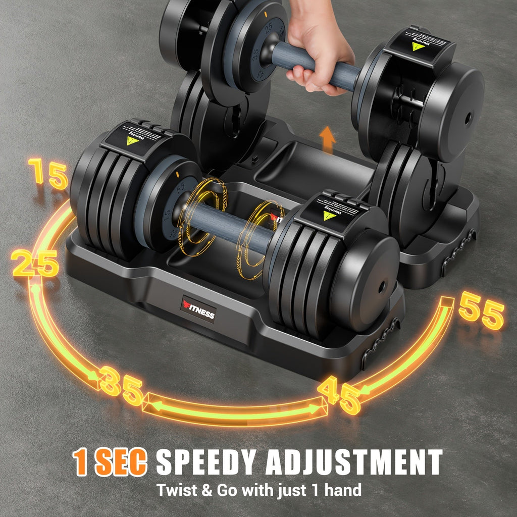 Adjustable Dumbbell Set of 2 | 5-in-1 Quick-Adjust Weight Set 25LB or 55LB Per Pair, Anti-Slip Handle, Dumbbell Barbell Kettlebell Push-Up Home Gym Workout Equipment for Men & Women