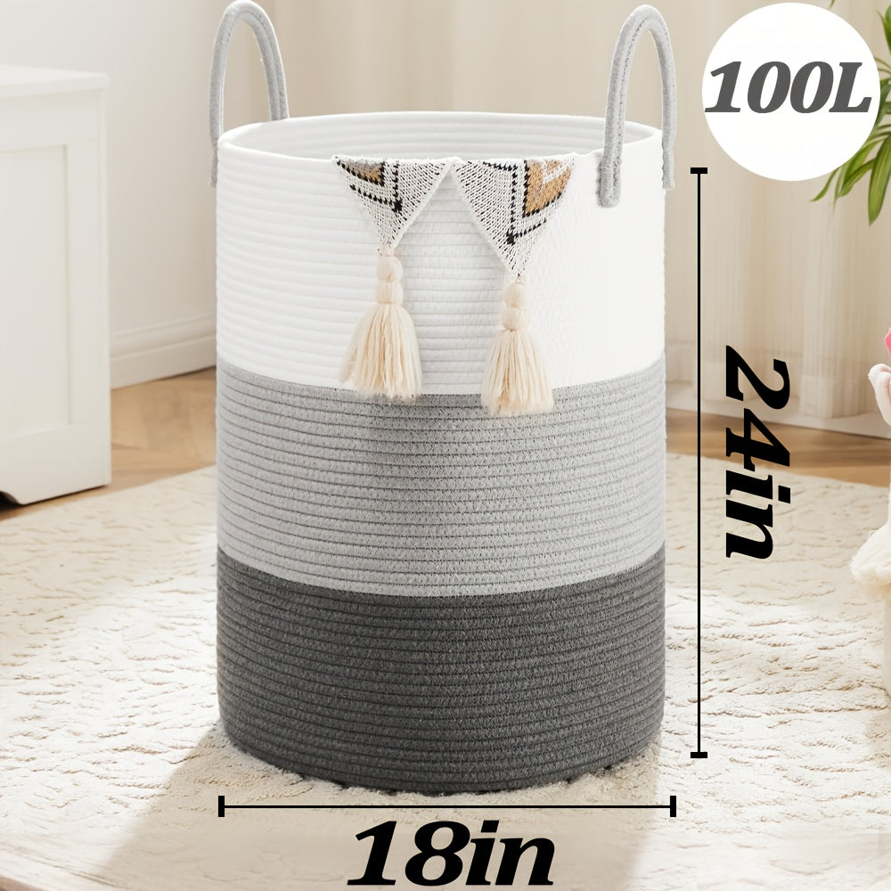 Collapsible Laundry Basket, Woven Rope Laundry Hamper, 12.15gal/15.85gal/21.13gal/26.42gal Laundry Bag for Decor Storage of Dirty Clothes, and Blankets in - product image 28