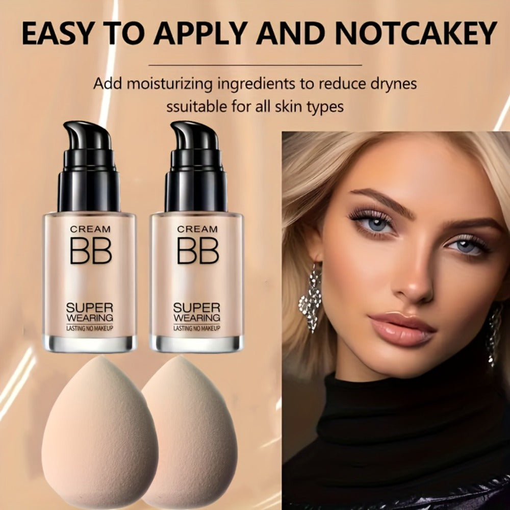 BB Cream Setting Powder Set 2 Pcs with Tools Moisturizing Concealer Oil Free Matte Long Lasting Face Makeup for Women Light Natural Skin Tone Birthday Holiday Gift - product image 2