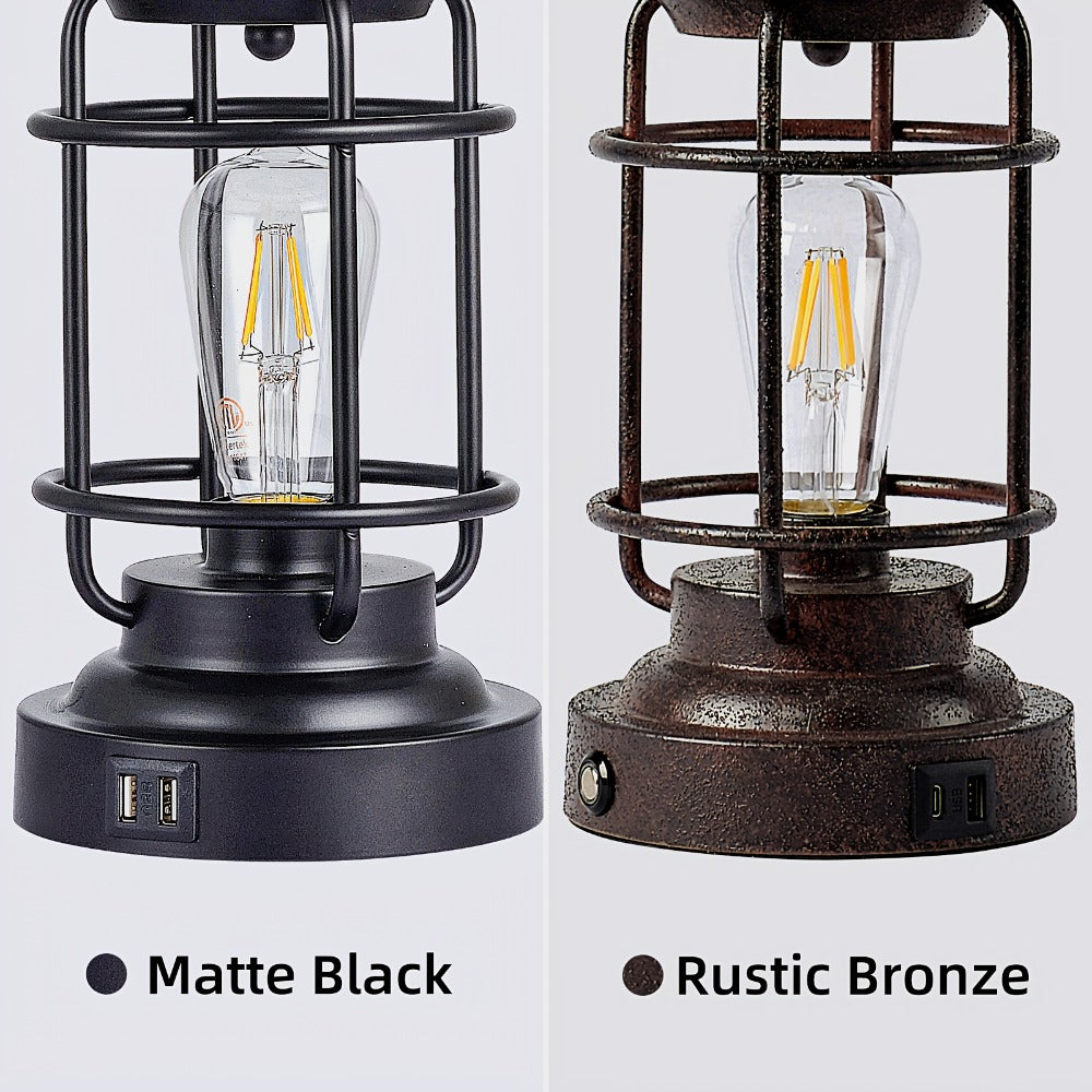 Farmhouse Table Lamps Set of 2 with 4 LED Bulbs | Touch Control 3-Way Dimmable Nightstand Lamp Dual USB Ports Natural Linen Shade Metal Black 22 Inch Bedroom Living Room - product image 8